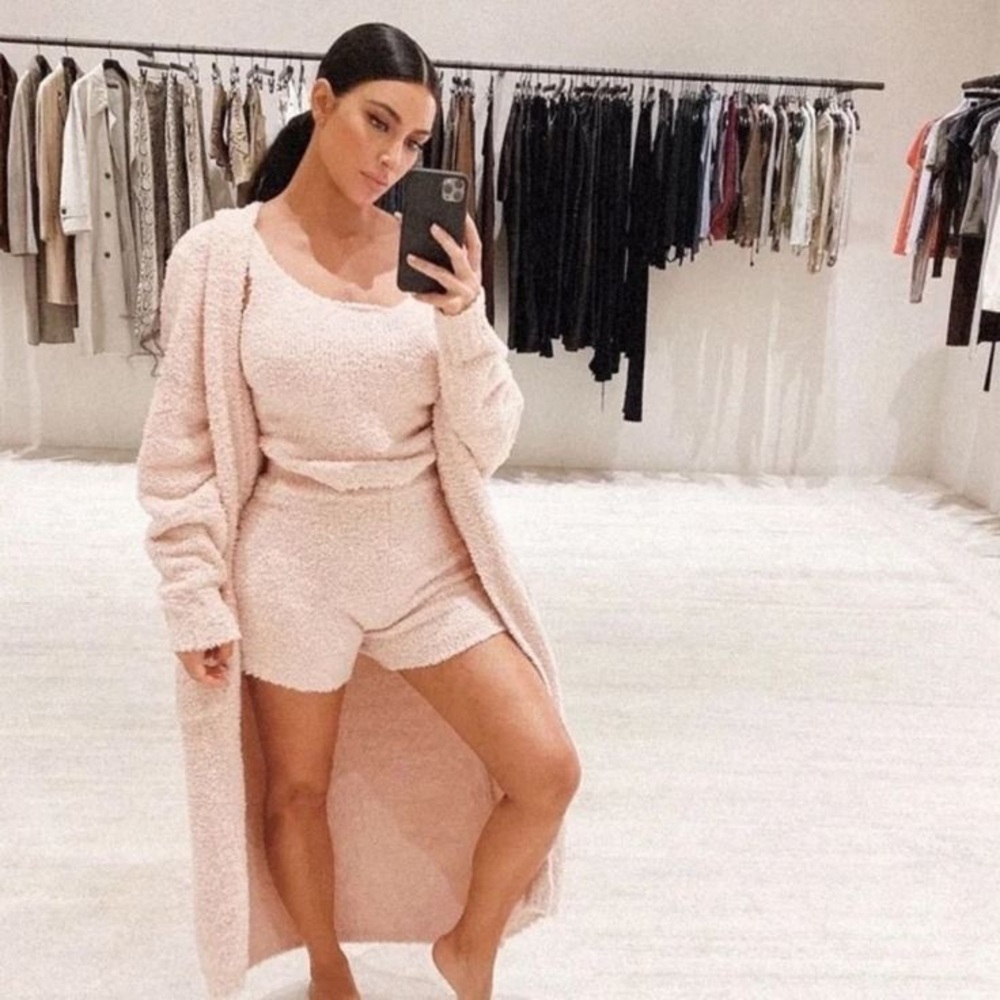 Skims Cozy Knit Tank and Short Set in Light Pink Size L/XL